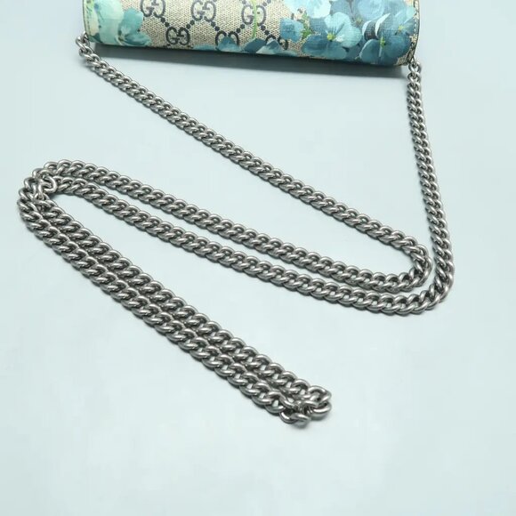 100% Auth GUCCI Dionysus Chain Wallet Blue Blooms Canvas Shoulder Bag 922-121324 - Picture 8 of 12